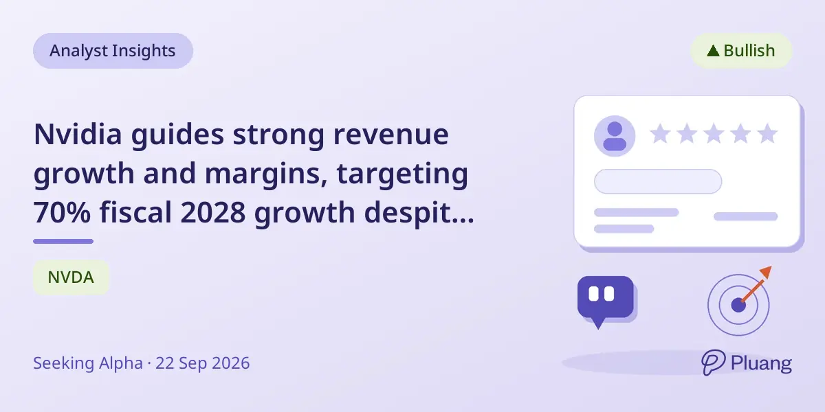 Nvidia guides strong revenue growth and margins, targeting 70% fiscal 2028 growth despite AI cloud risks.