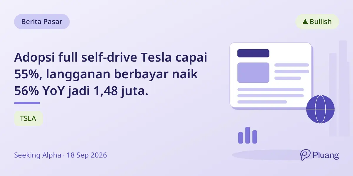 Adopsi full self-drive Tesla capai 55%, langganan berbayar naik 56% YoY jadi 1,48 juta.