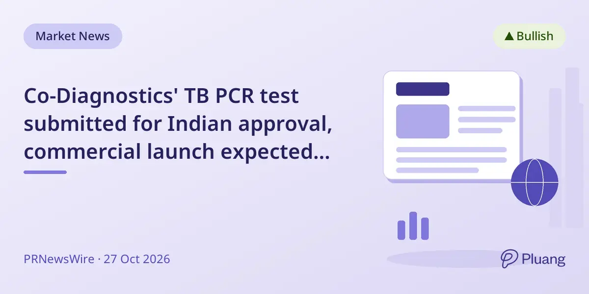 Co-Diagnostics' TB PCR test submitted for Indian approval, commercial launch expected by end of 2026
