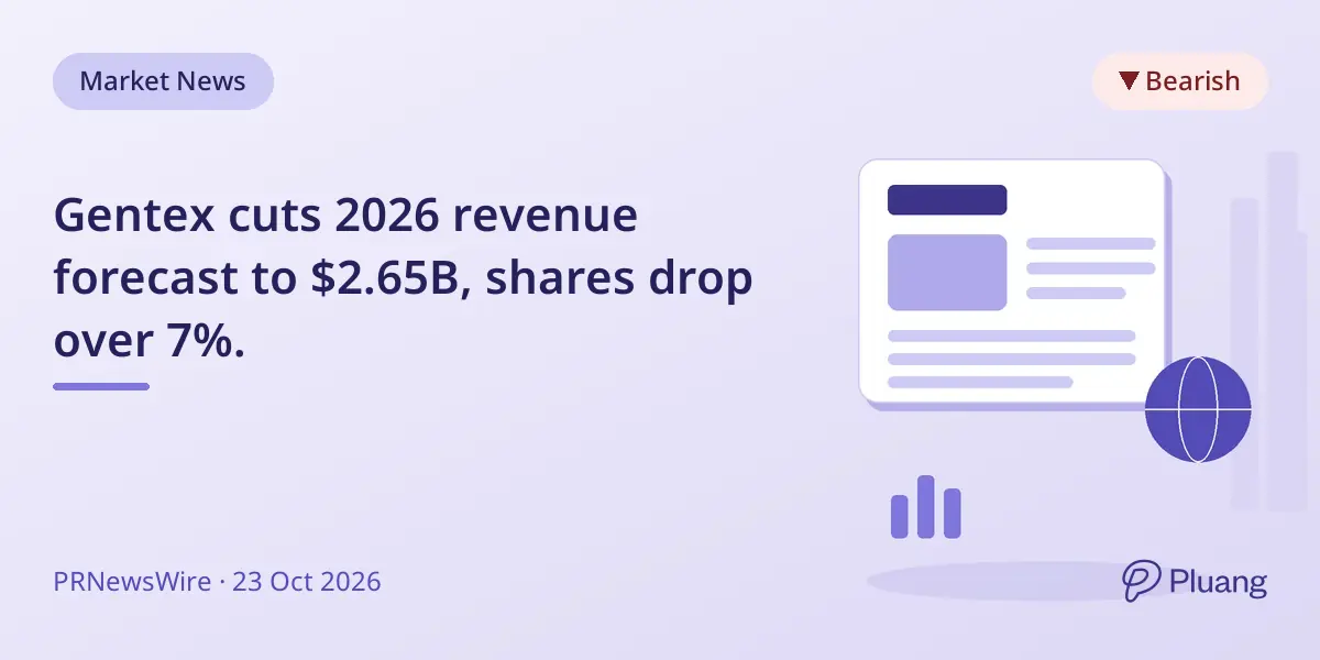 Gentex cuts 2026 revenue forecast to $2.65B, shares drop over 7%.