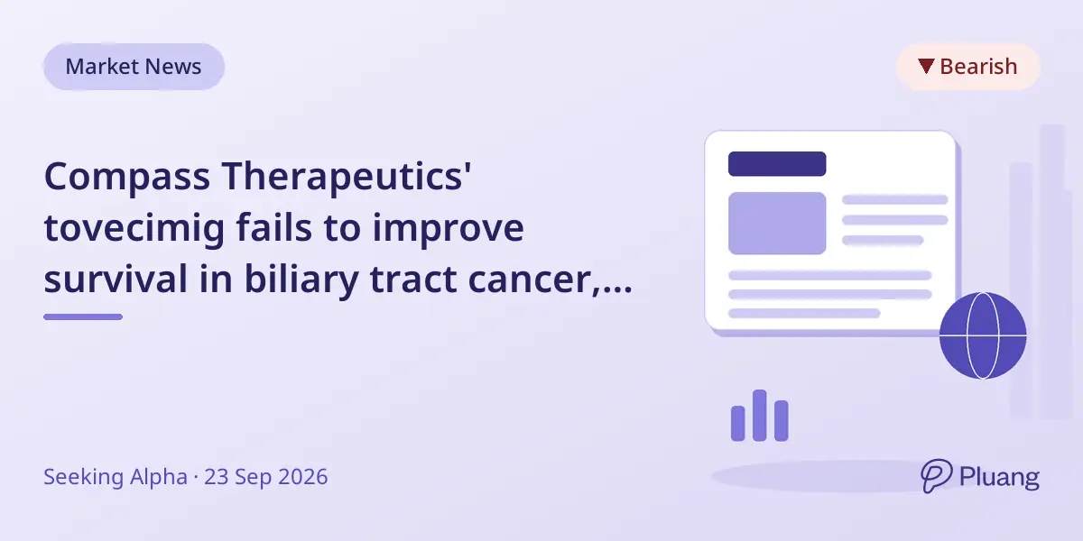Compass Therapeutics' tovecimig fails to improve survival in biliary tract cancer, but BLA submission planned.