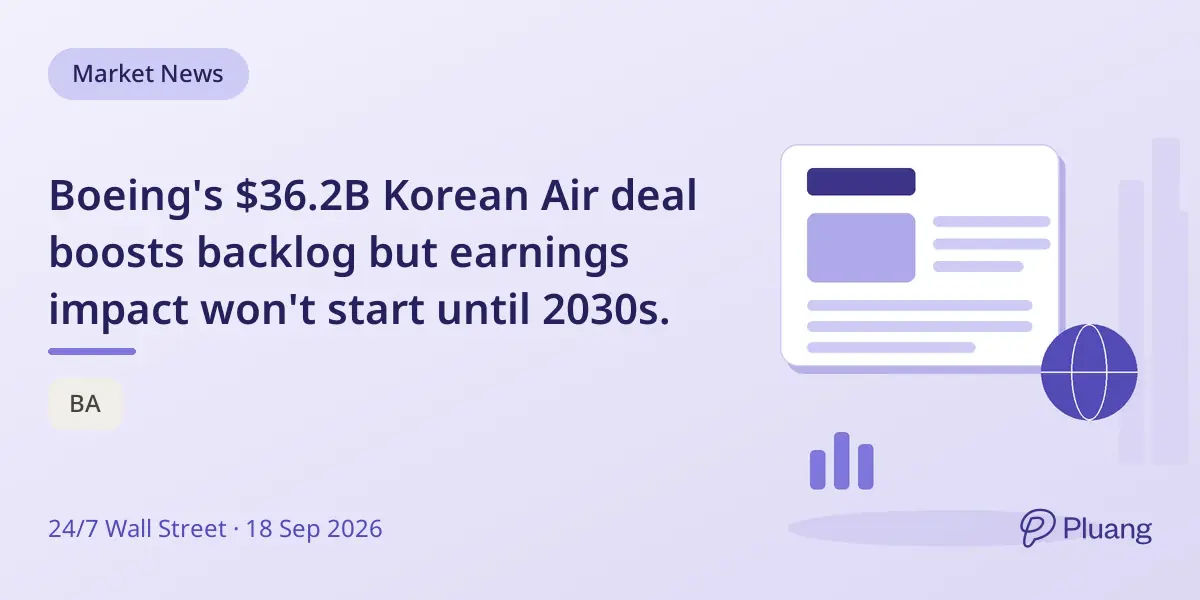 Boeing's $36.2B Korean Air deal boosts backlog but earnings impact won't start until 2030s.