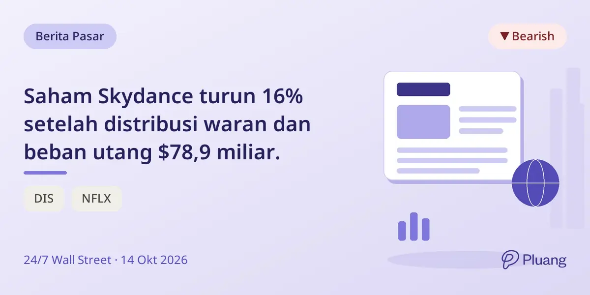 Saham Skydance turun 16% setelah distribusi waran dan beban utang $78,9 miliar.