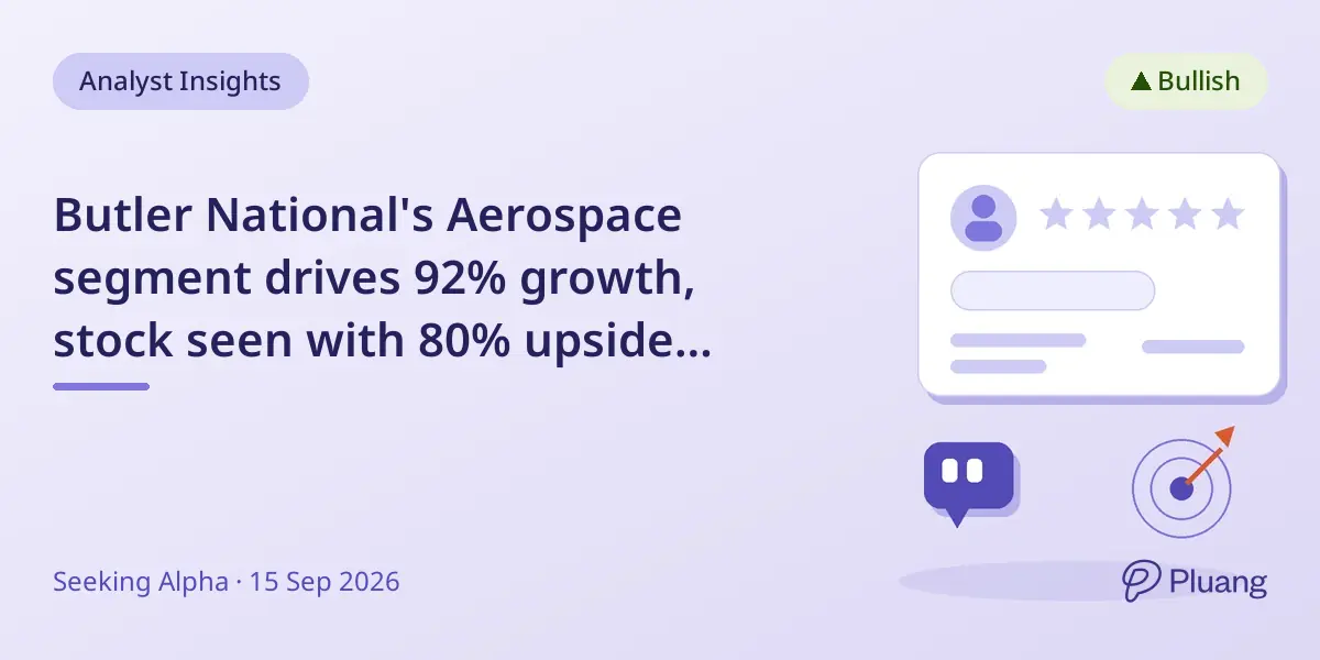 Butler National's Aerospace segment drives 92% growth, stock seen with 80% upside potential.