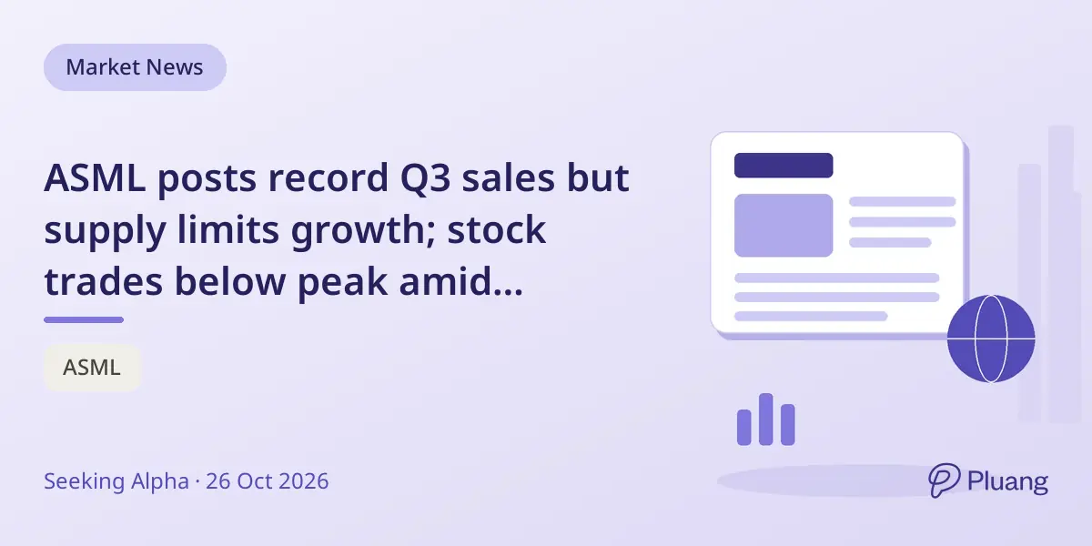 ASML posts record Q3 sales but supply limits growth; stock trades below peak amid cautious outlook.