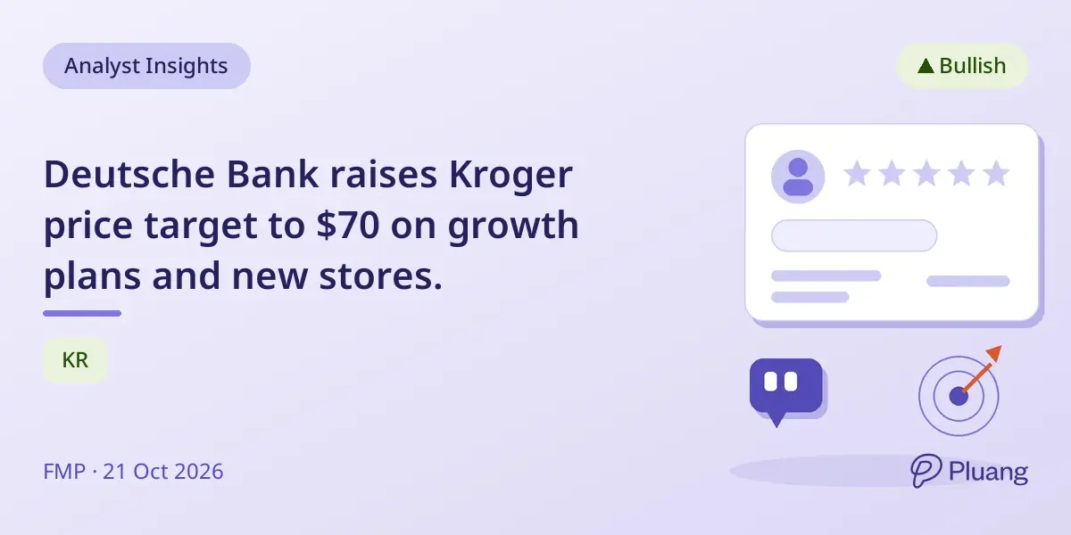 Deutsche Bank raises Kroger price target to $70 on growth plans and new stores.