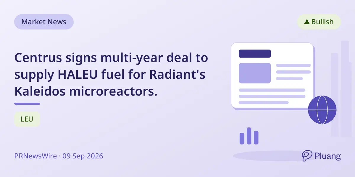 Centrus signs multi-year deal to supply HALEU fuel for Radiant's Kaleidos microreactors.