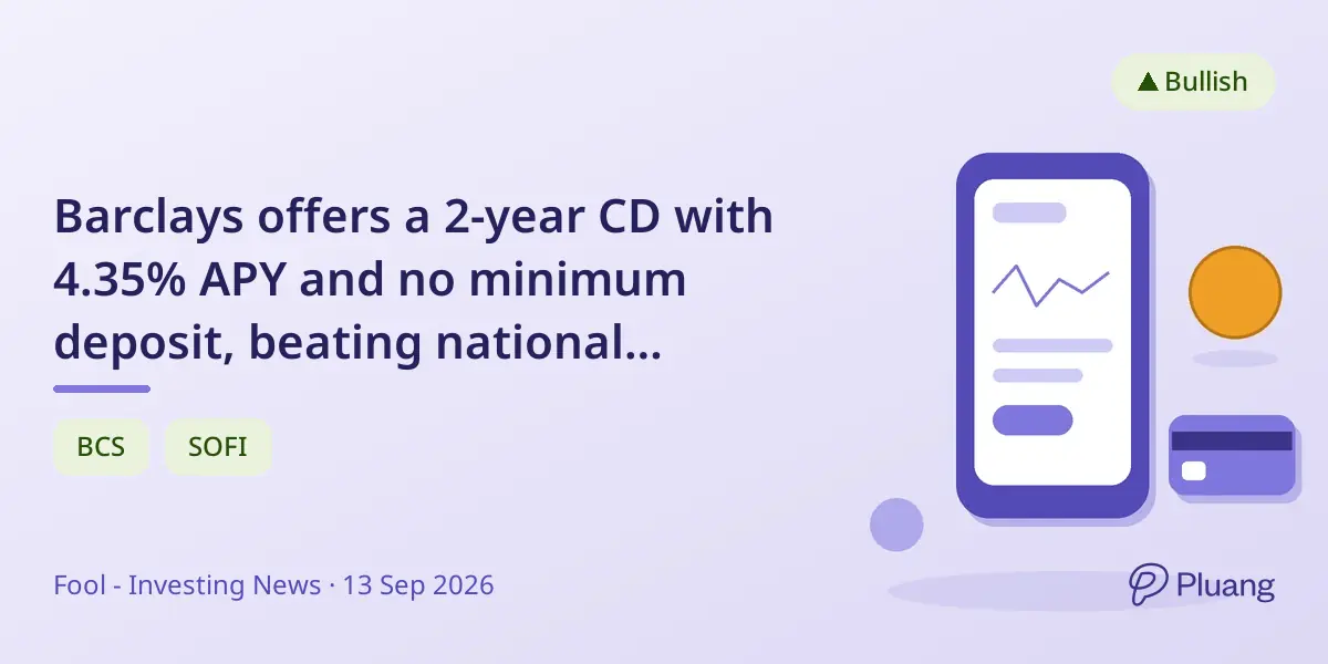 Barclays offers a 2-year CD with 4.35% APY and no minimum deposit, beating national averages.