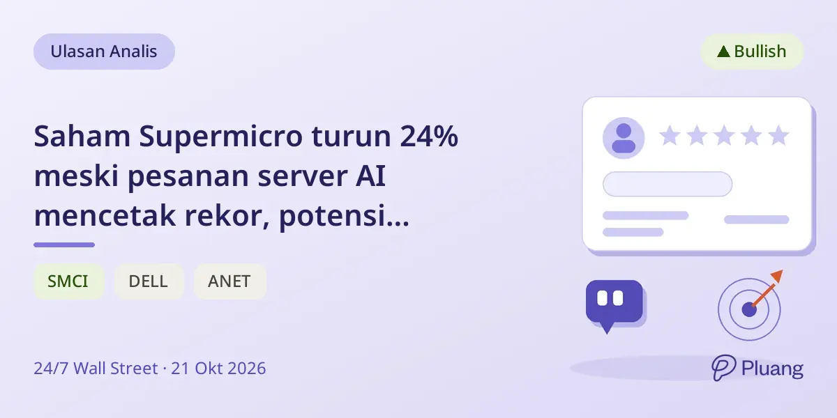 Saham Supermicro turun 24% meski pesanan server AI mencetak rekor, potensi kenaikan 27%.