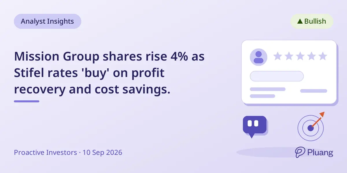 Mission Group shares rise 4% as Stifel rates 'buy' on profit recovery and cost savings.