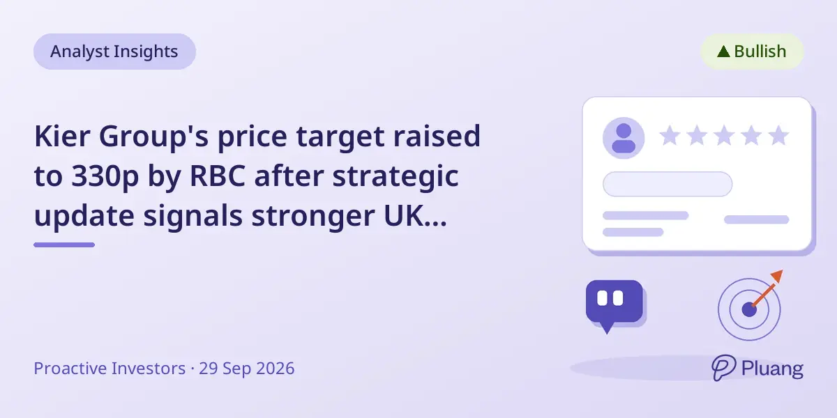 Kier Group's price target raised to 330p by RBC after strategic update signals stronger UK infrastructure growth.