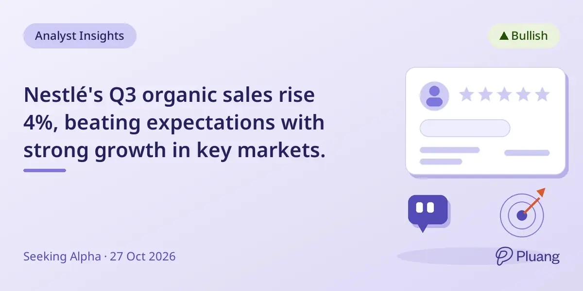 Nestlé's Q3 organic sales rise 4%, beating expectations with strong growth in key markets.