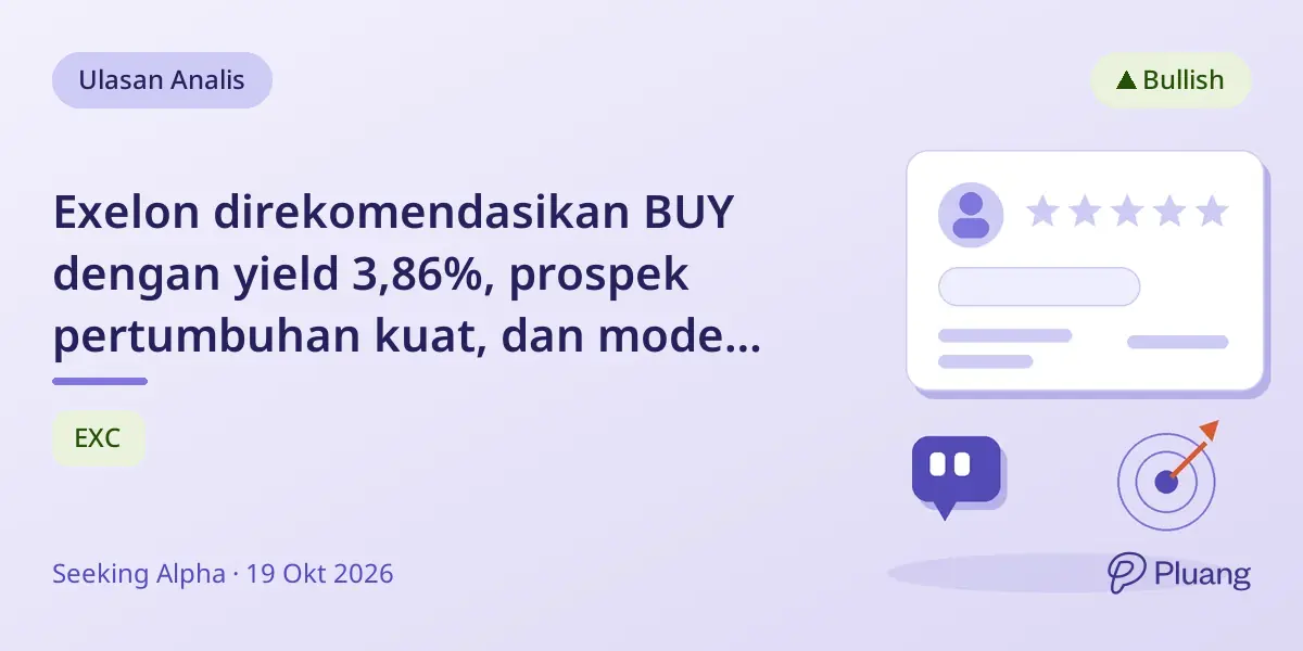 Exelon direkomendasikan BUY dengan yield 3,86%, prospek pertumbuhan kuat, dan model utilitas defensif.