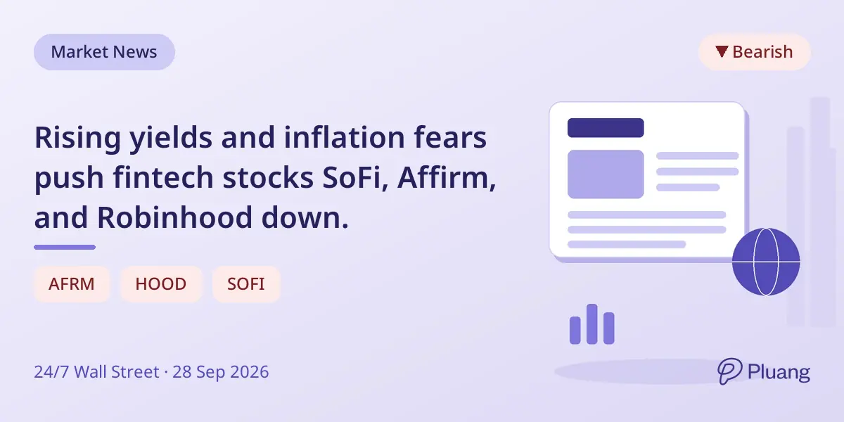 Rising yields and inflation fears push fintech stocks SoFi, Affirm, and Robinhood down.