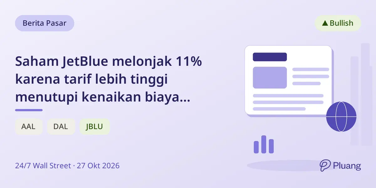 Saham JetBlue melonjak 11% karena tarif lebih tinggi menutupi kenaikan biaya bahan bakar.