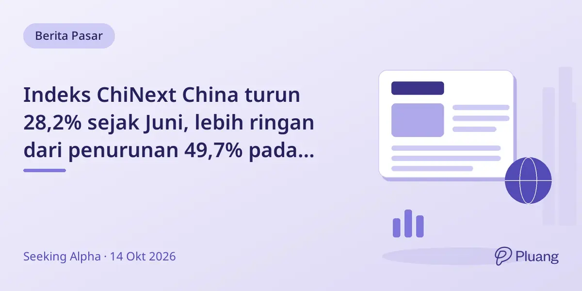 Indeks ChiNext China turun 28,2% sejak Juni, lebih ringan dari penurunan 49,7% pada 2015 akibat valuasi tinggi.