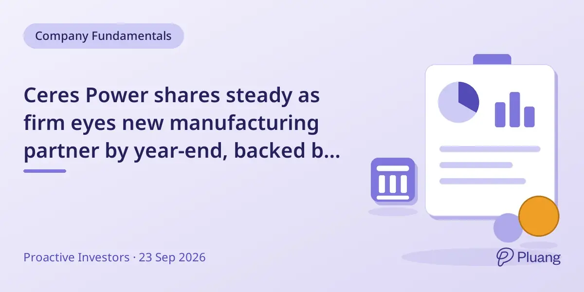 Ceres Power shares steady as firm eyes new manufacturing partner by year-end, backed by Jefferies' buy rating.