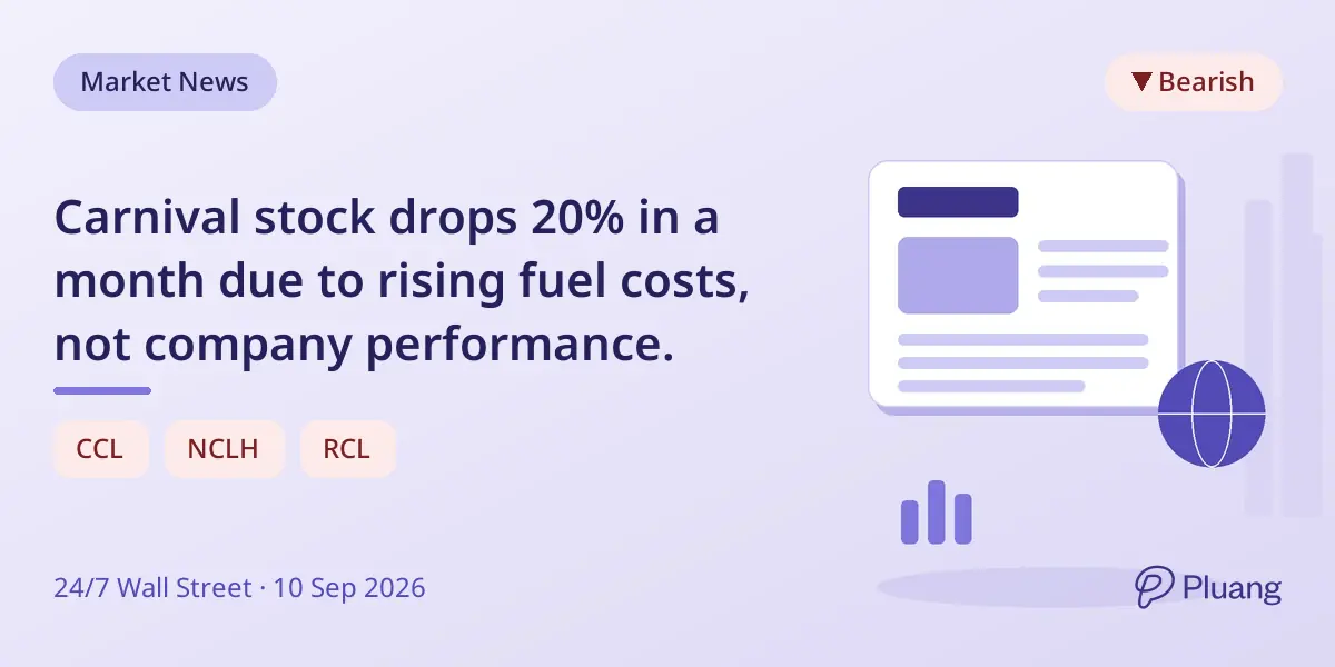Carnival stock drops 20% in a month due to rising fuel costs, not company performance.