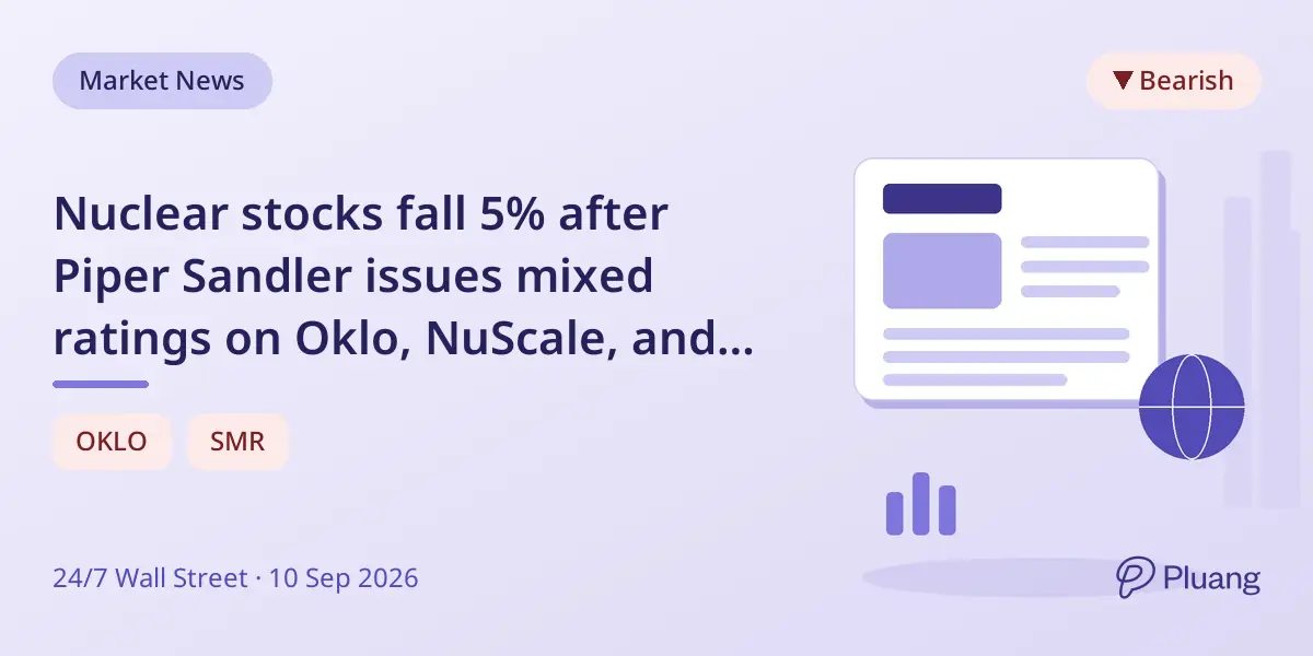 Nuclear stocks fall 5% after Piper Sandler issues mixed ratings on Oklo, NuScale, and X-Energy.