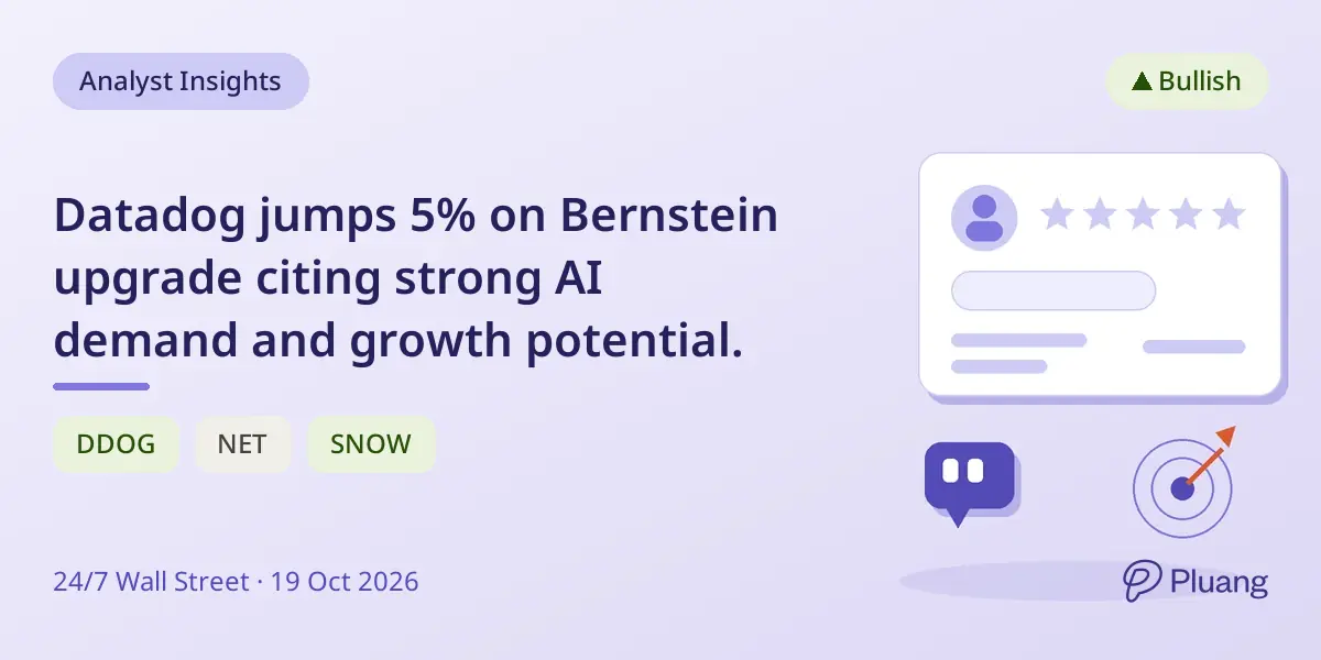 Datadog jumps 5% on Bernstein upgrade citing strong AI demand and growth potential.