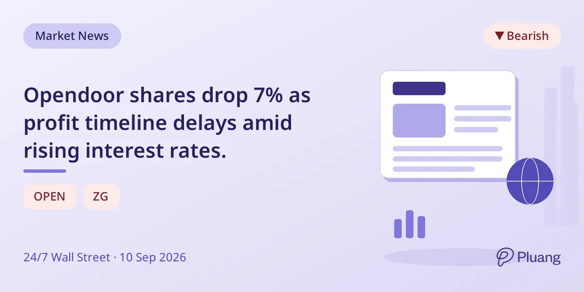 Opendoor shares drop 7% as profit timeline delays amid rising interest rates.