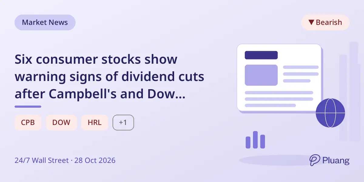 Six consumer stocks show warning signs of dividend cuts after Campbell's and Dow slashed payouts.