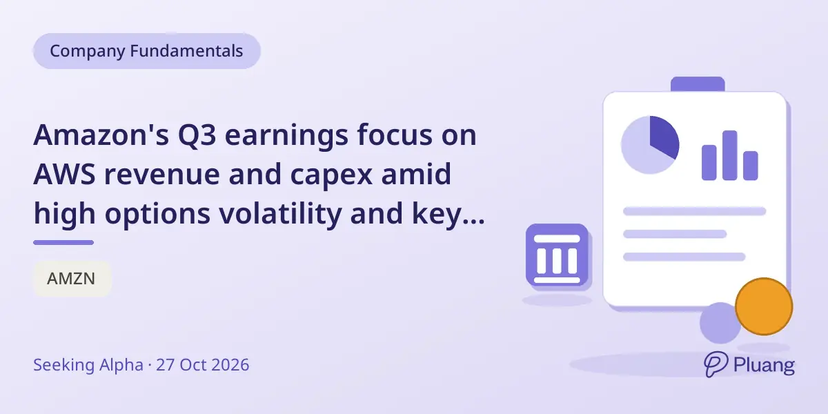 Amazon's Q3 earnings focus on AWS revenue and capex amid high options volatility and key price levels.