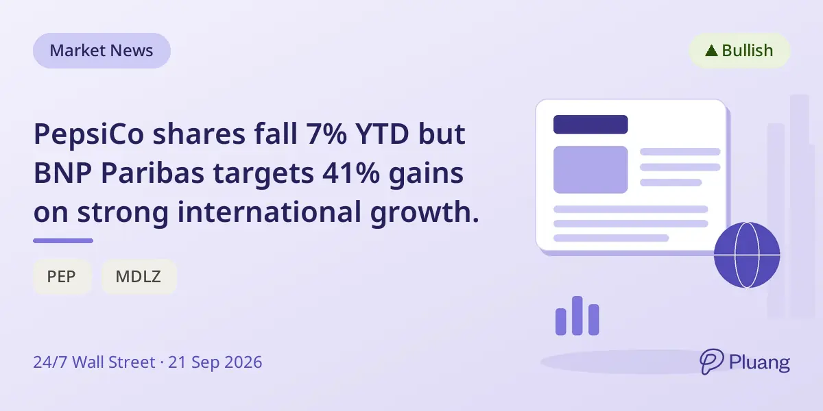 PepsiCo shares fall 7% YTD but BNP Paribas targets 41% gains on strong international growth.
