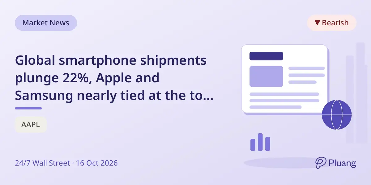 Global smartphone shipments plunge 22%, Apple and Samsung nearly tied at the top amid memory chip shortage.