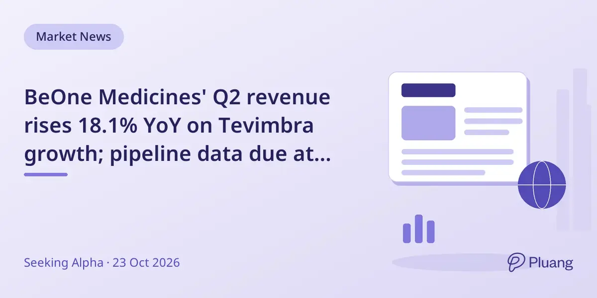 BeOne Medicines' Q2 revenue rises 18.1% YoY on Tevimbra growth; pipeline data due at 2026 ESMO Congress.