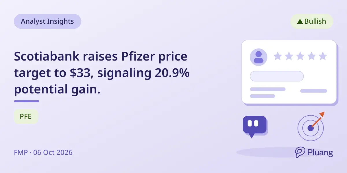 Scotiabank raises Pfizer price target to $33, signaling 20.9% potential gain.