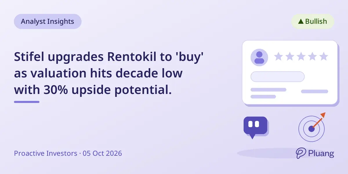 Stifel upgrades Rentokil to 'buy' as valuation hits decade low with 30% upside potential.