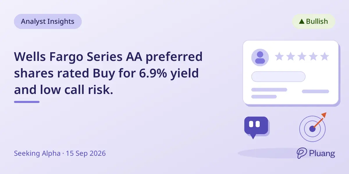 Wells Fargo Series AA preferred shares rated Buy for 6.9% yield and low call risk.