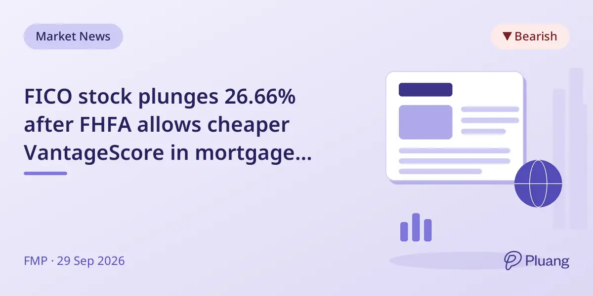 FICO stock plunges 26.66% after FHFA allows cheaper VantageScore in mortgage market.
