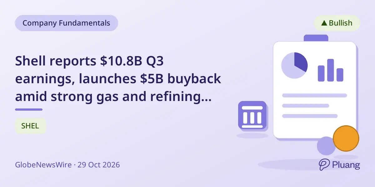 Shell reports $10.8B Q3 earnings, launches $5B buyback amid strong gas and refining margins.