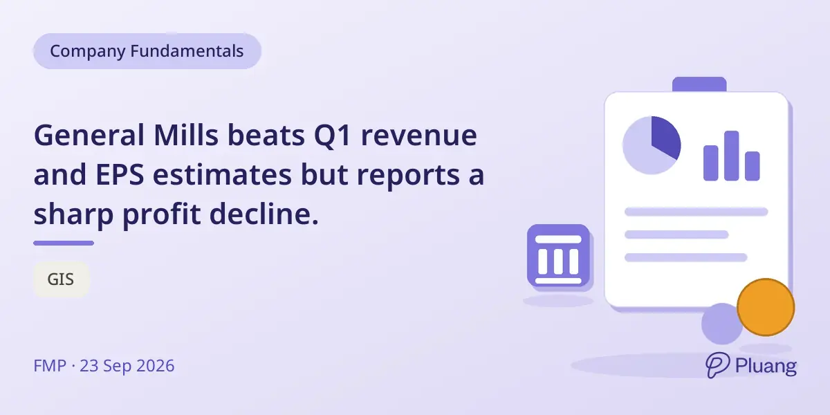 General Mills beats Q1 revenue and EPS estimates but reports a sharp profit decline.