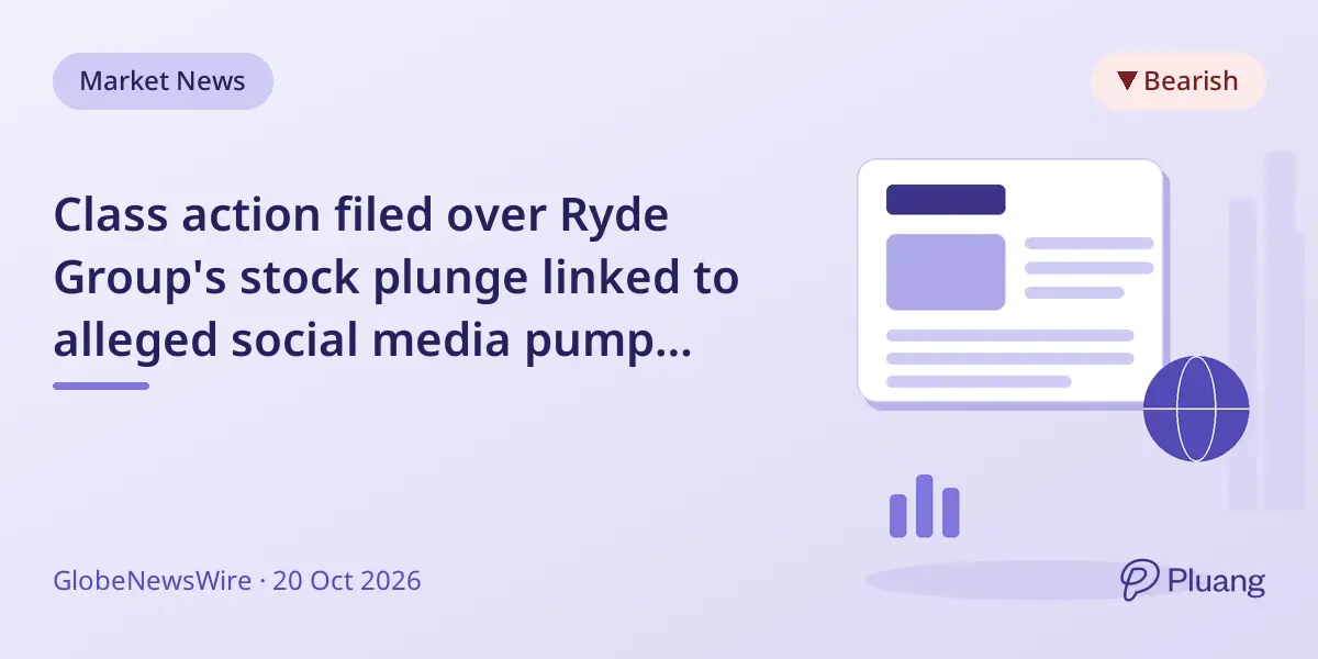 Class action filed over Ryde Group's stock plunge linked to alleged social media pump scheme.
