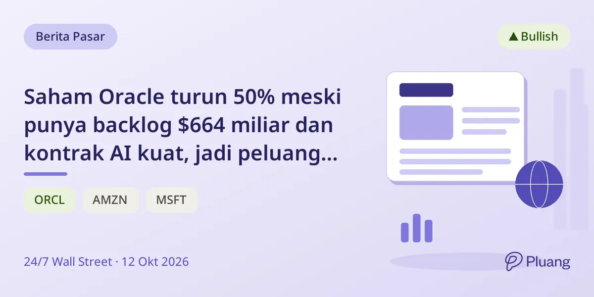 Saham Oracle turun 50% meski punya backlog $664 miliar dan kontrak AI kuat, jadi peluang beli kontrarian.