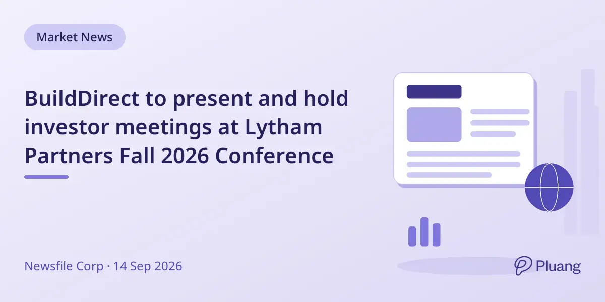 BuildDirect to present and hold investor meetings at Lytham Partners Fall 2026 Conference