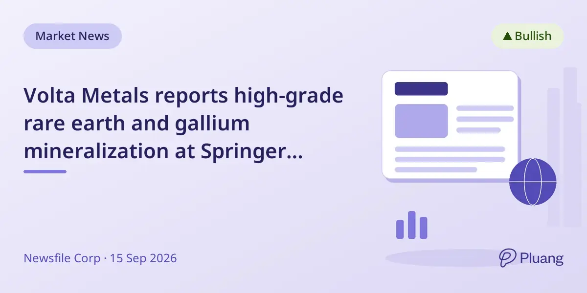 Volta Metals reports high-grade rare earth and gallium mineralization at Springer deposit, expanding resource potential.