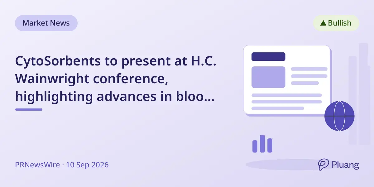 CytoSorbents to present at H.C. Wainwright conference, highlighting advances in blood purification tech for critical care.