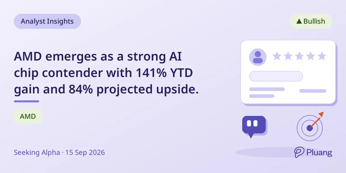 AMD emerges as a strong AI chip contender with 141% YTD gain and 84% projected upside.
