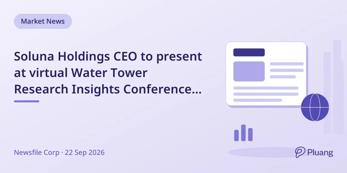 Soluna Holdings CEO to present at virtual Water Tower Research Insights Conference on Sept 23, 2026