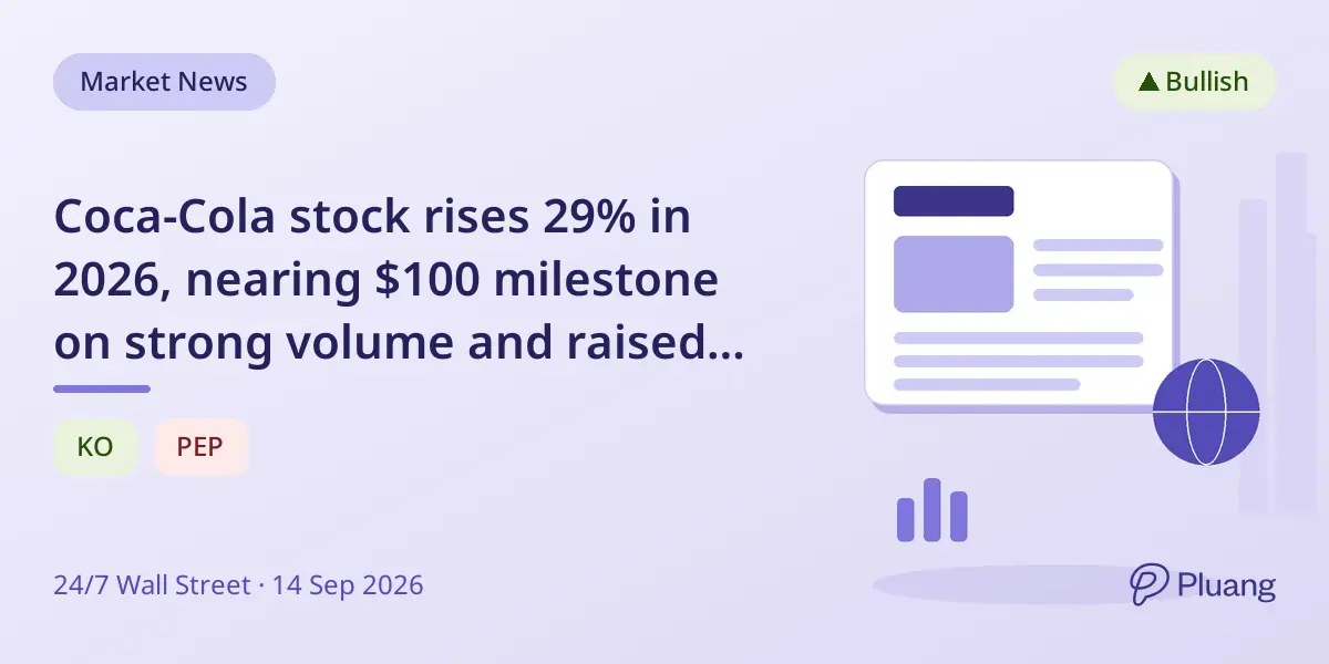 Coca-Cola stock rises 29% in 2026, nearing $100 milestone on strong volume and raised guidance.