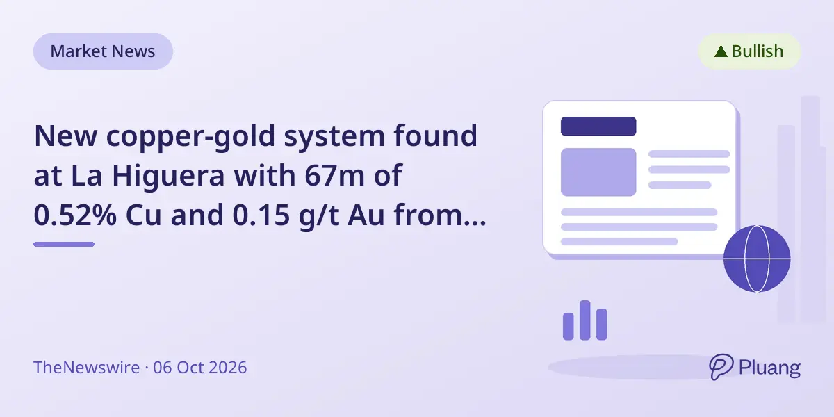 New copper-gold system found at La Higuera with 67m of 0.52% Cu and 0.15 g/t Au from 71m depth