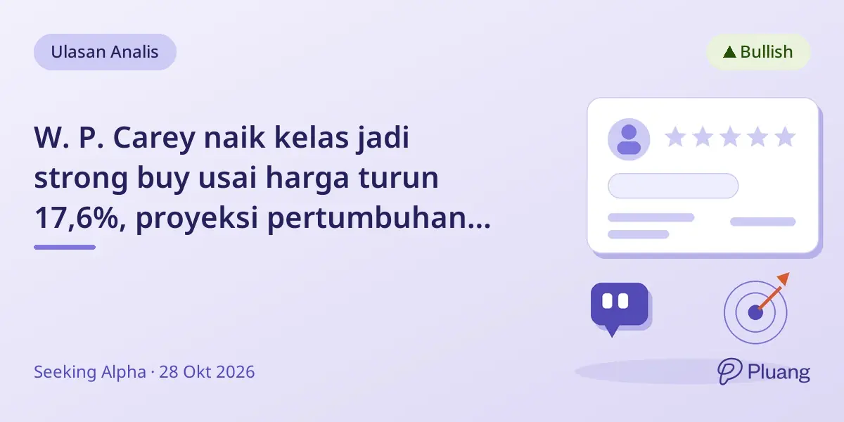 W. P. Carey naik kelas jadi strong buy usai harga turun 17,6%, proyeksi pertumbuhan AFFO 6% dan dividen 5,9%.