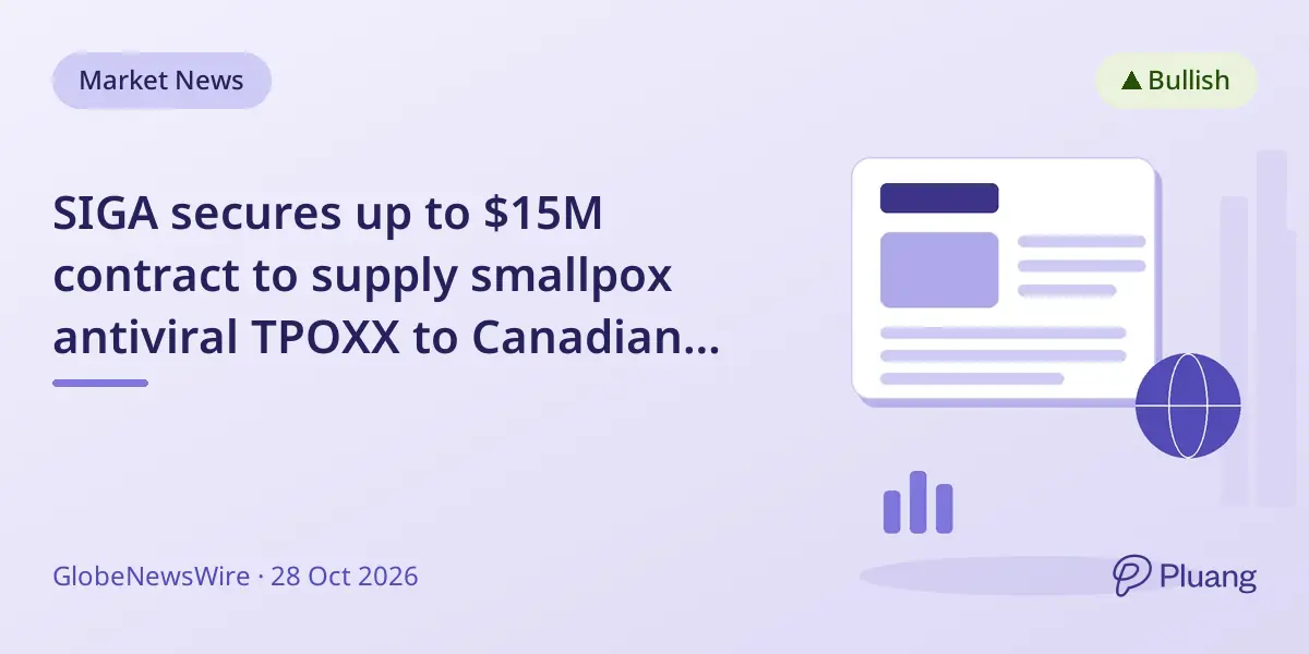 SIGA secures up to $15M contract to supply smallpox antiviral TPOXX to Canadian Defence.