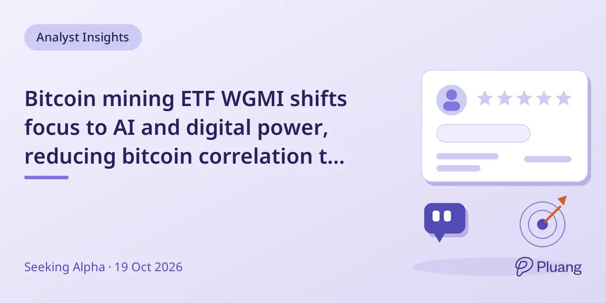 Bitcoin mining ETF WGMI shifts focus to AI and digital power, reducing bitcoin correlation to 50%.