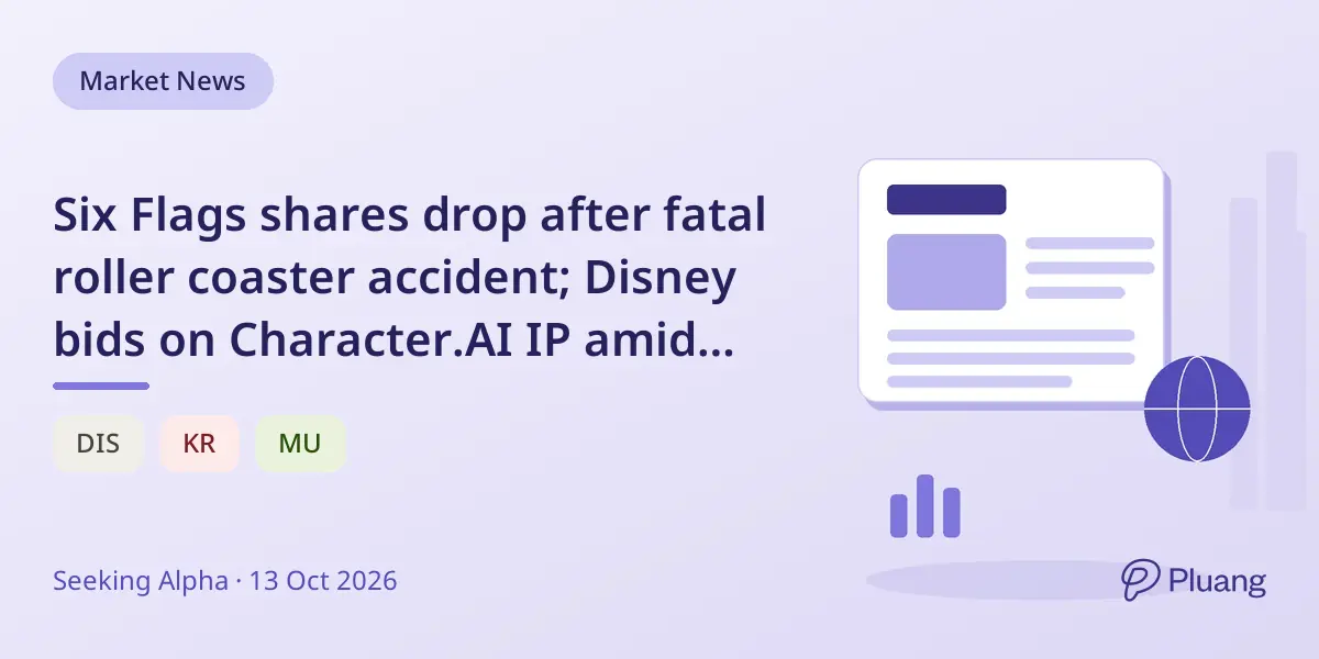 Six Flags shares drop after fatal roller coaster accident; Disney bids on Character.AI IP amid bankruptcy.