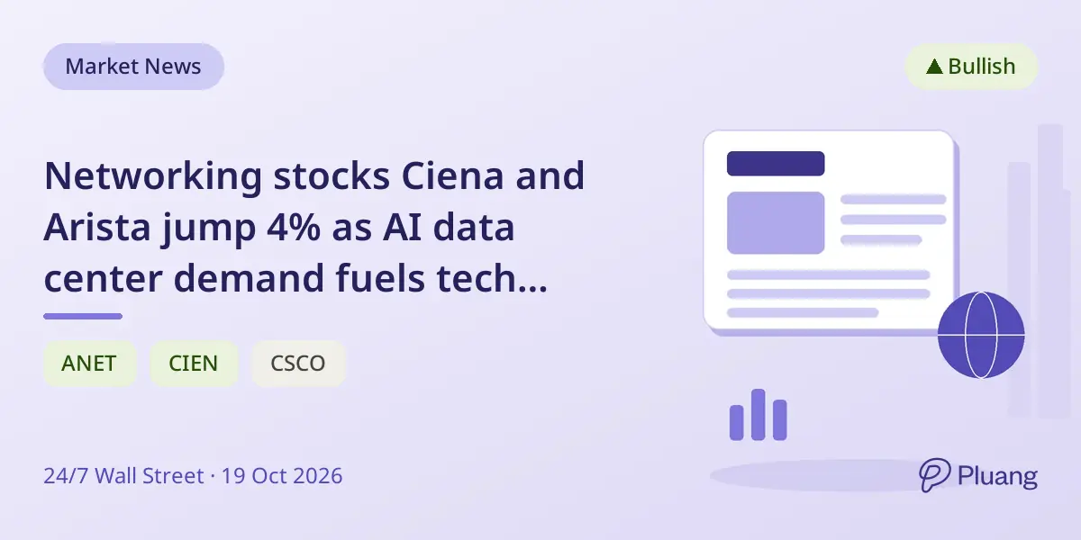 Networking stocks Ciena and Arista jump 4% as AI data center demand fuels tech rebound